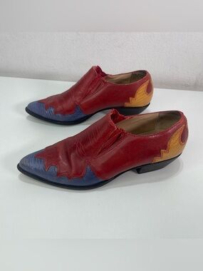 VTG Nine West Red Blue Leather Western Ankle Boots Women's 7.5 M Festival
